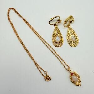 Set of 2 Van Doran And Elizabeth Ferrel Genuine Ruby Opal Necklace Earrings NIB